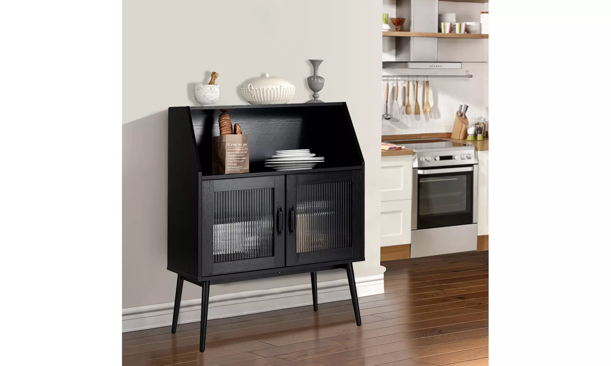 Costway Kitchen Storage Cupboard Buffet Cabinet Sideboard Open Cubby 2 Doors - Primary Image