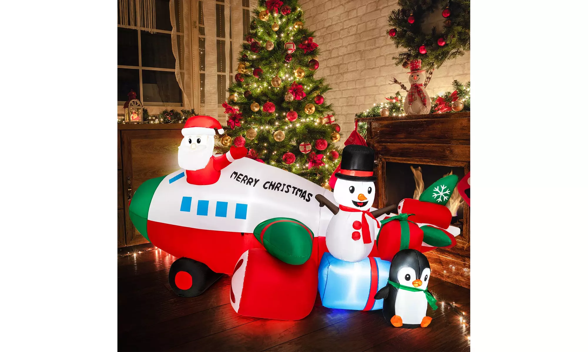 Costway Inflatable Christmas Santa Claus Helicopter Snowman Penguin Lights