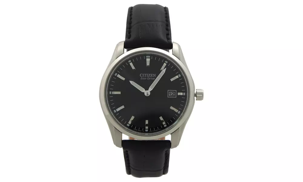 Citizen  AU1040-08E Eco-Drive Black Croc Embossed Leather Strap Watch - Primary Image
