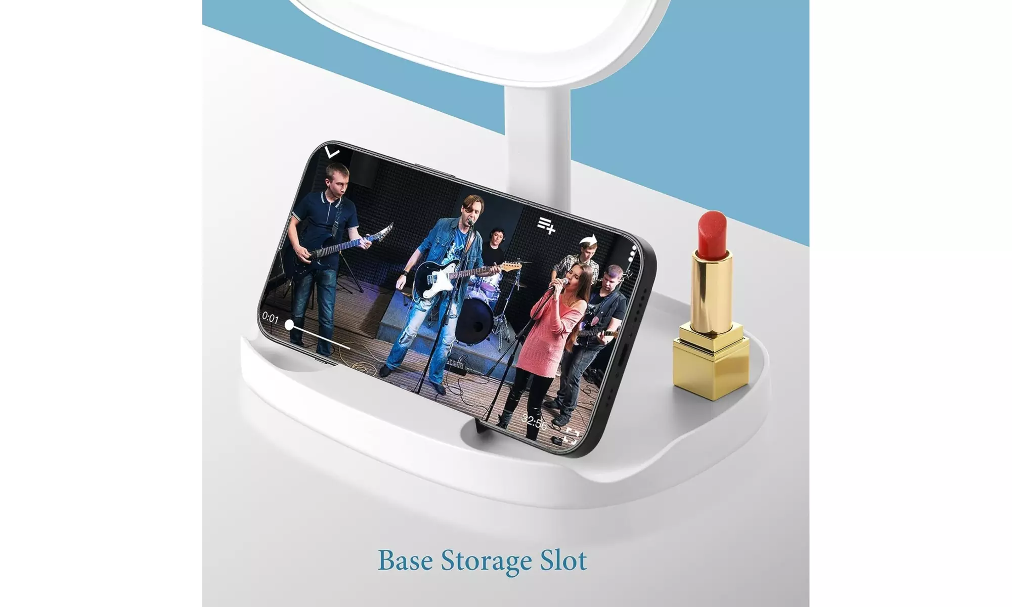Rechargeable LED Makeup Touchscreen Vanity Mirror with Base Storage