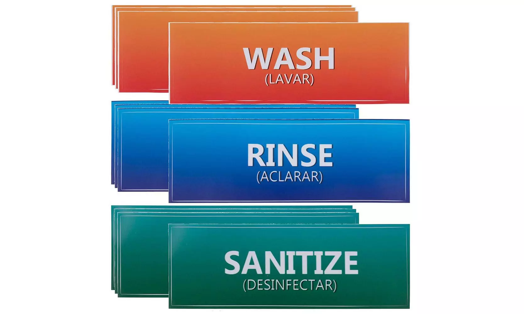 12-Pack Wash Rinse Sanitize Labels for 3 Compartment Sink Signs Sticker Label - Primary Image