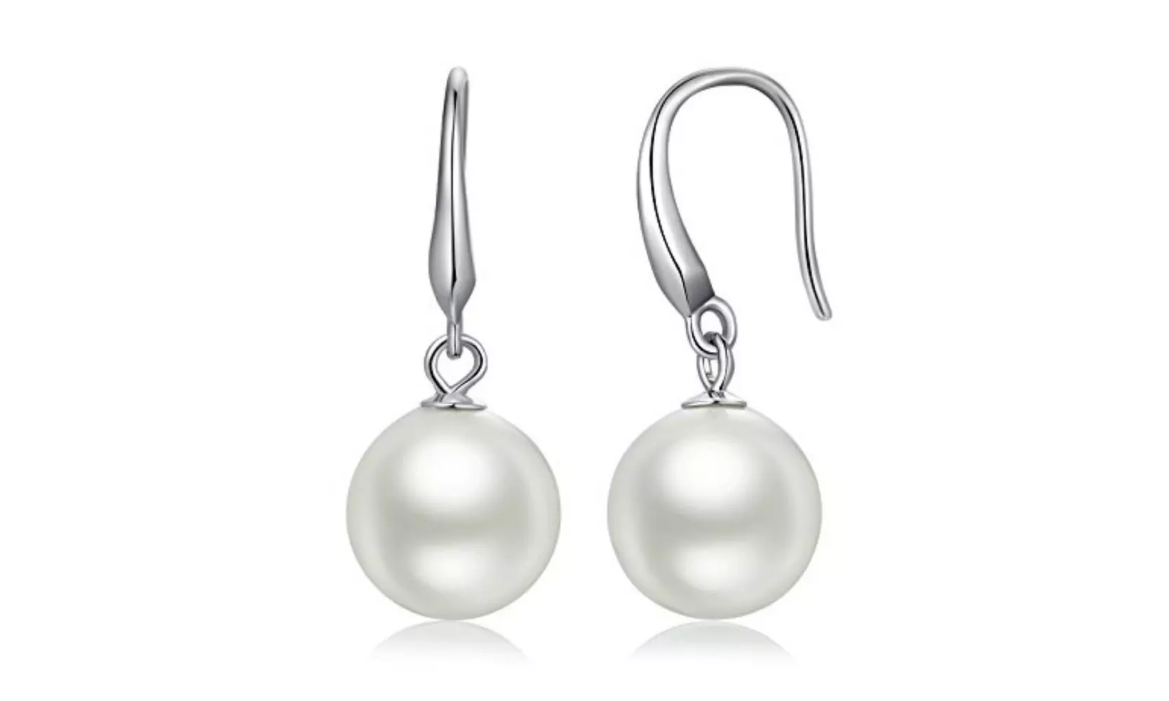 Sterling Silver Plated Drop Dangle Created Pearl Hanging Earrings - Second Medium