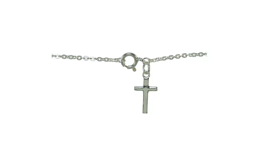 Sterling Silver Bead Station Cross Chain Bracelet - Second Medium