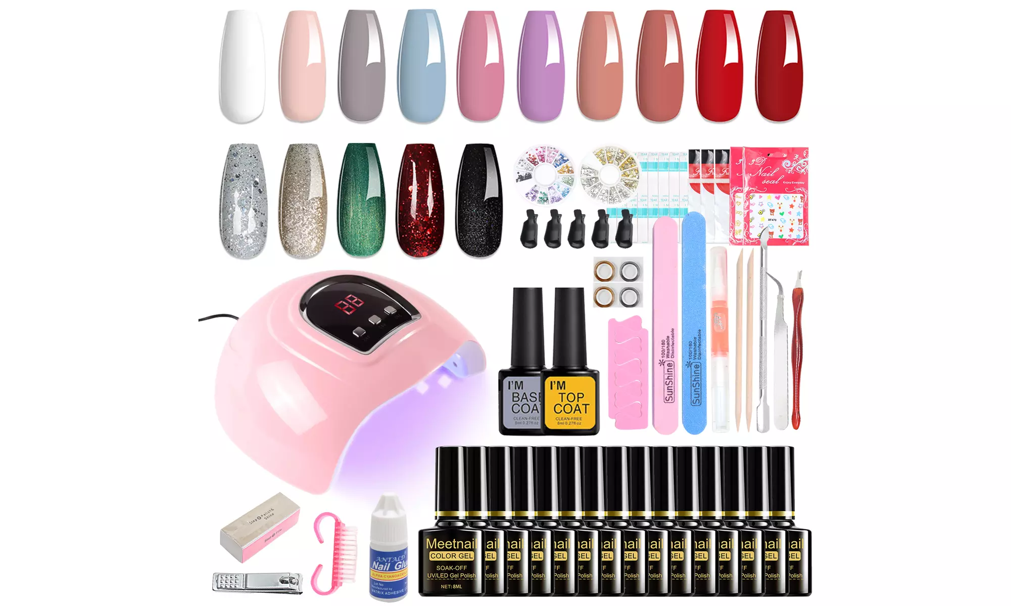 15 Colors Gel Nail Polish Kit with U V Light Soaf Off Gel Nail Kit - Primary Image
