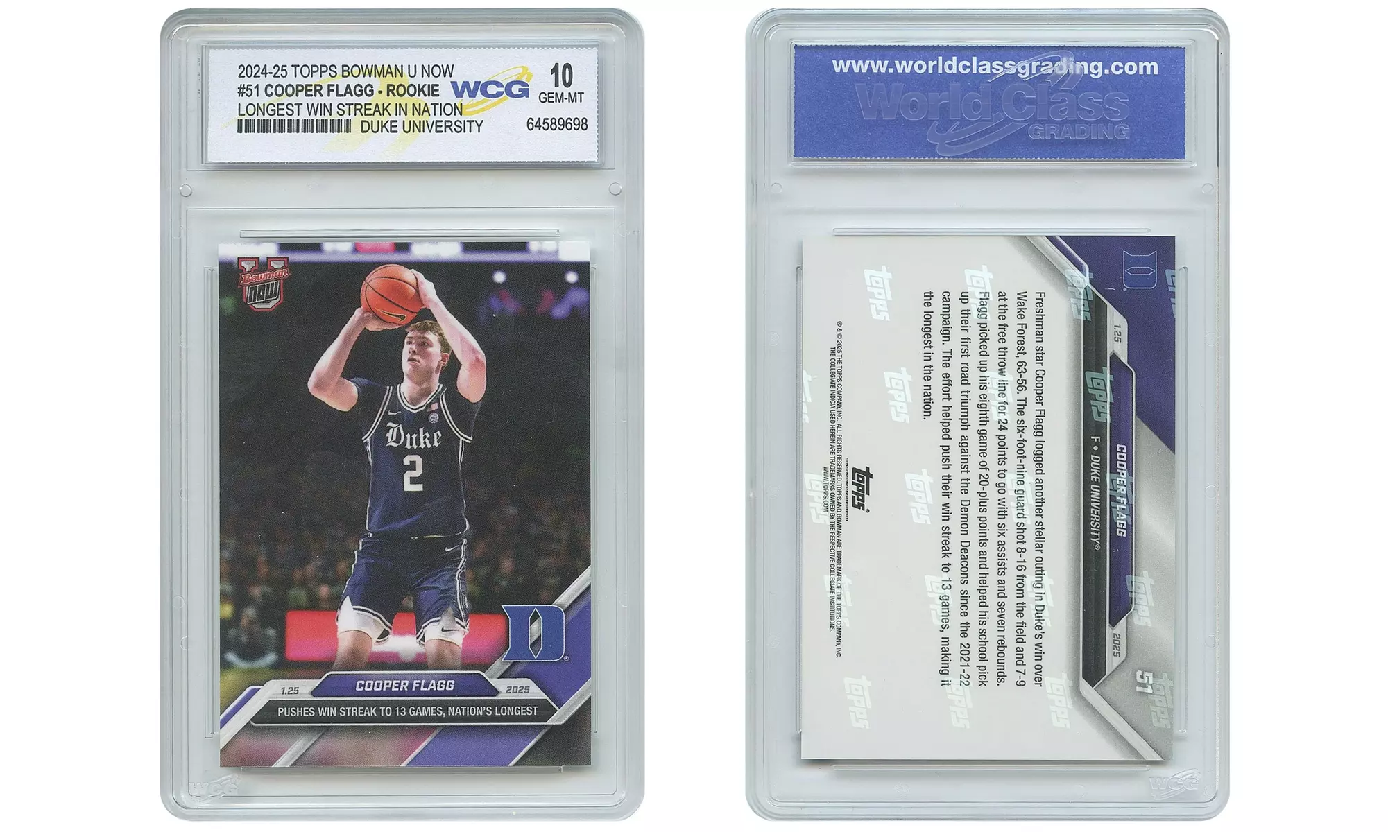 2024 Topps COOPER FLAGG Rookie Card #51 Longest Win Streak in Nation Gem-Mint 10 - Primary Image