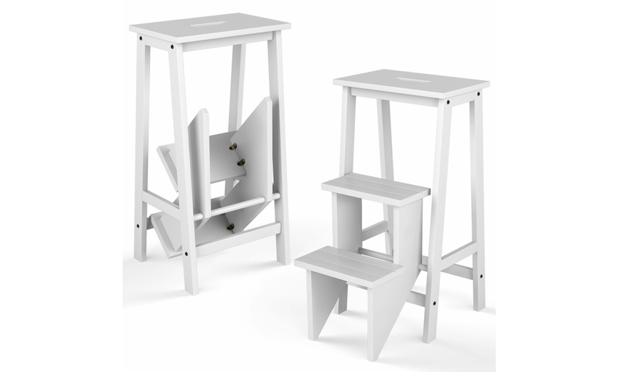 Image 23: Costway Three-Tier Multi-Functional Foldable Wooden Step Stool