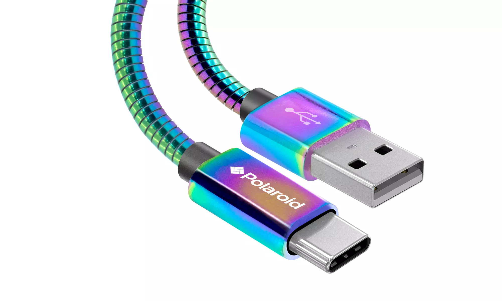 Polaroid USB Type-C Cable 5Ft, Spiral Metal with Aluminum Housing - Iridescent - Primary Image