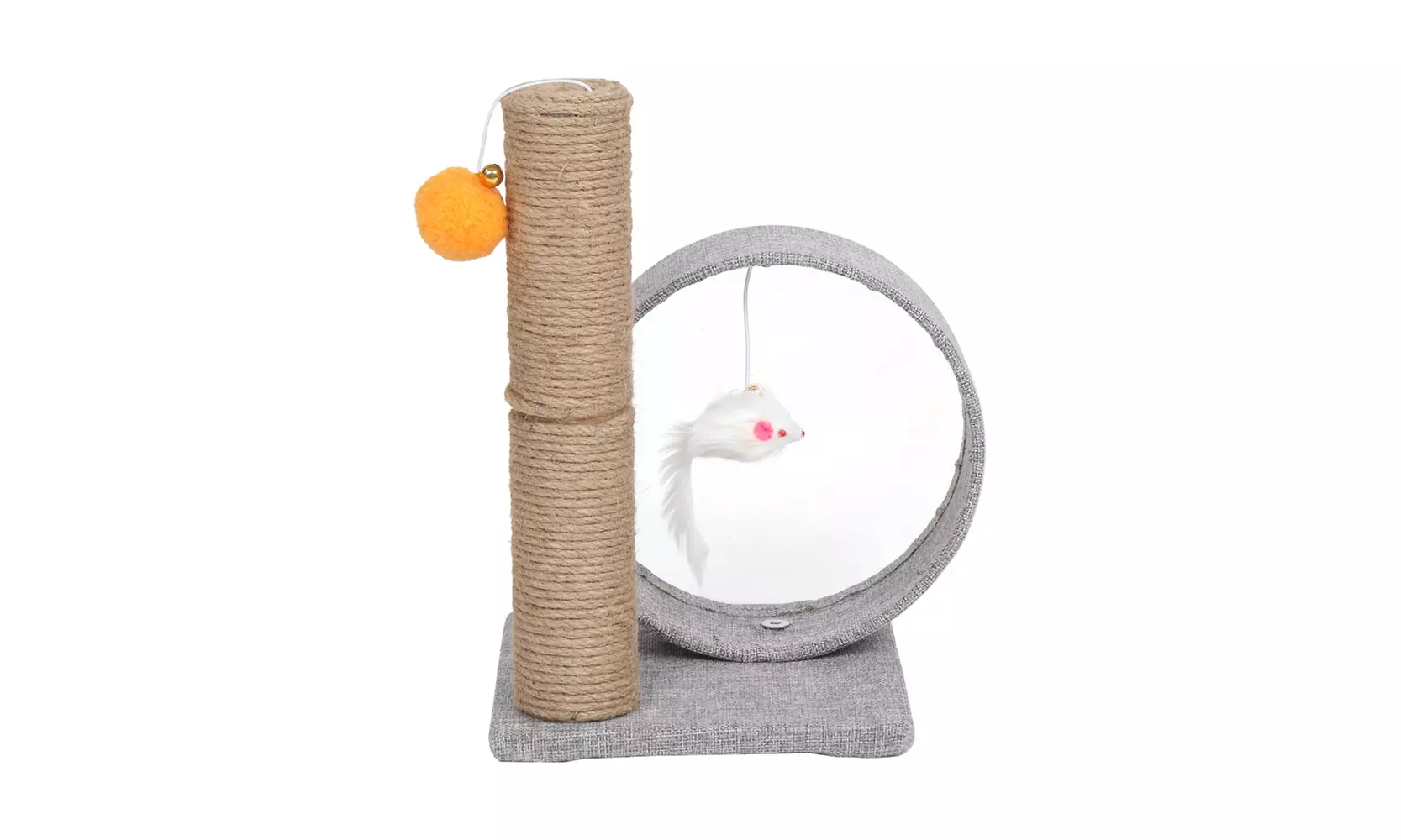 13" Cat Climb Holder Tower Cat Tree Linen Circular Ring with Toys Gray - Primary Image