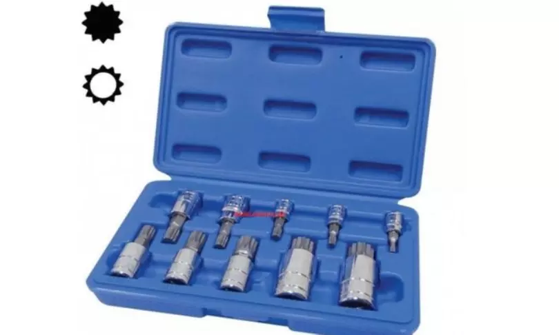 T55 10pc XZN 12 Point MM Triple Square Spline Bit Socket Set Tamper Proof - Primary Image