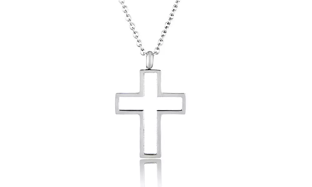 Polished Open Cross Stainless Steel Pendant Necklace