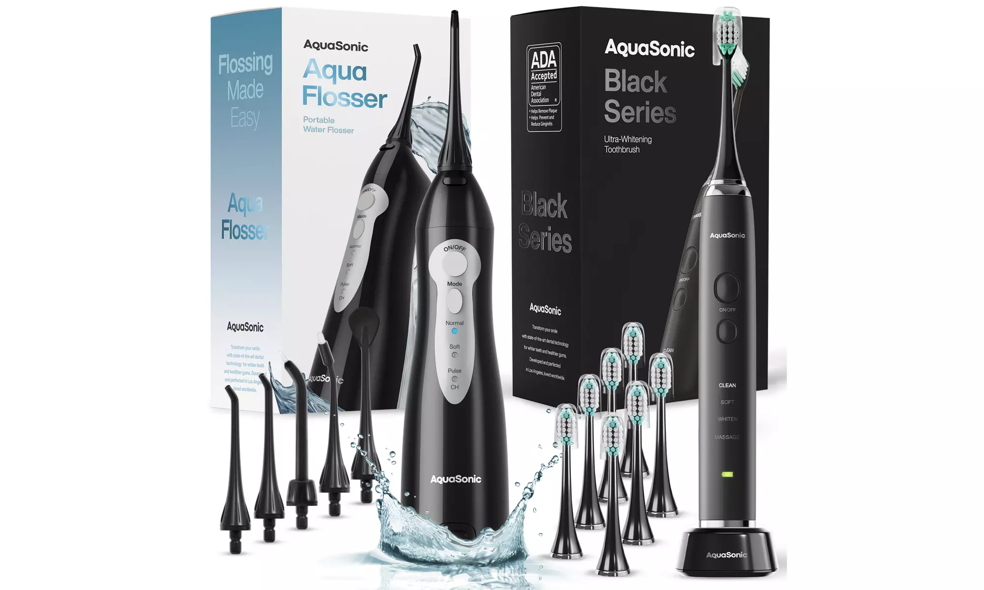 Aquasonic Ultra-Whitening Electric Toothbrush and Aqua Flosser Bundle - Primary Image