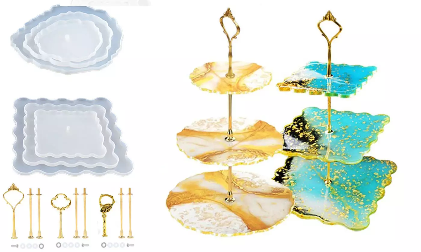 3 Tier DIY Fruit Cup Cake Stand Resin Tray Molds Set - Primary Image