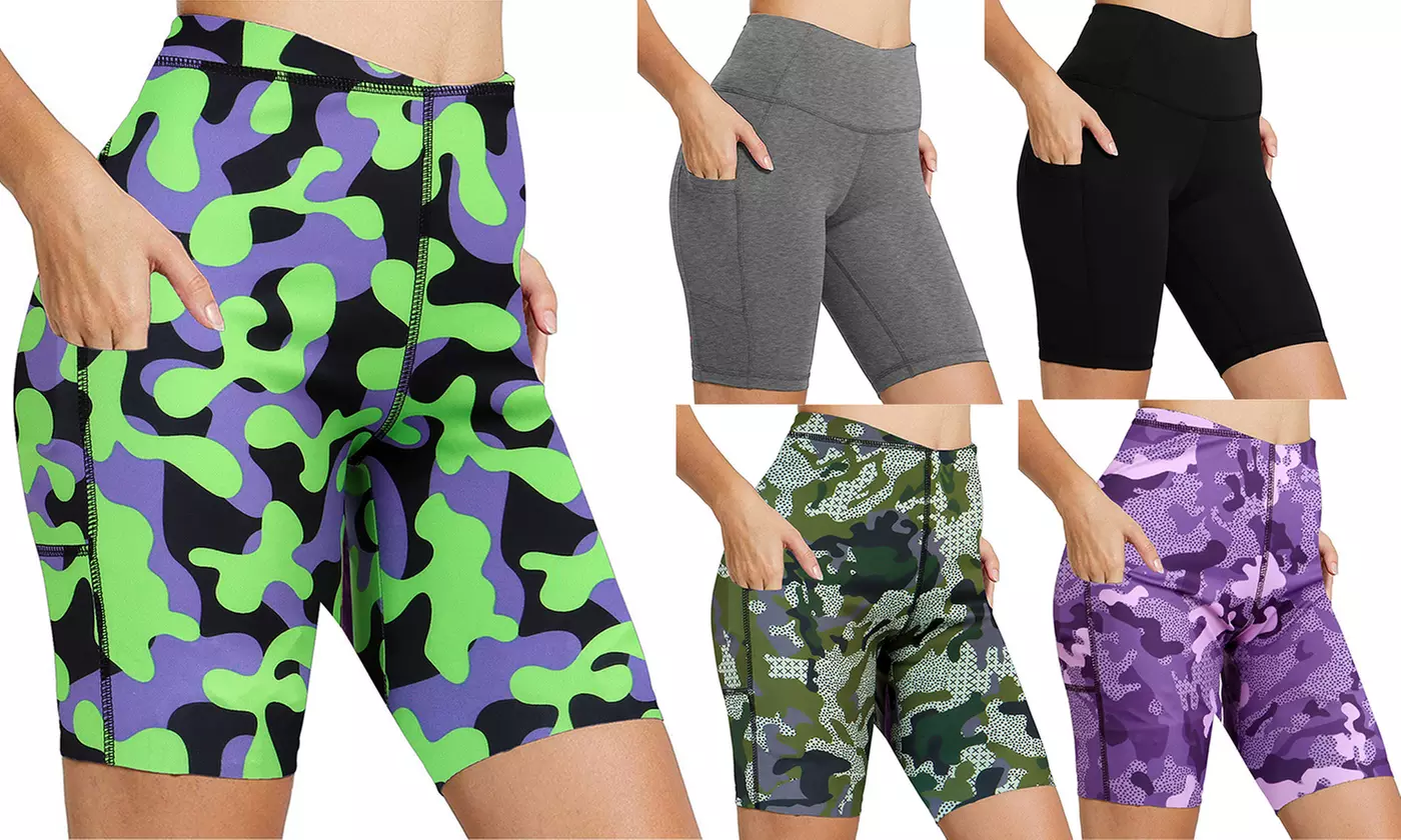 Women's High Waist Yoga Shorts Compression Shorts Side Pockets Cycling Shorts - Primary Image