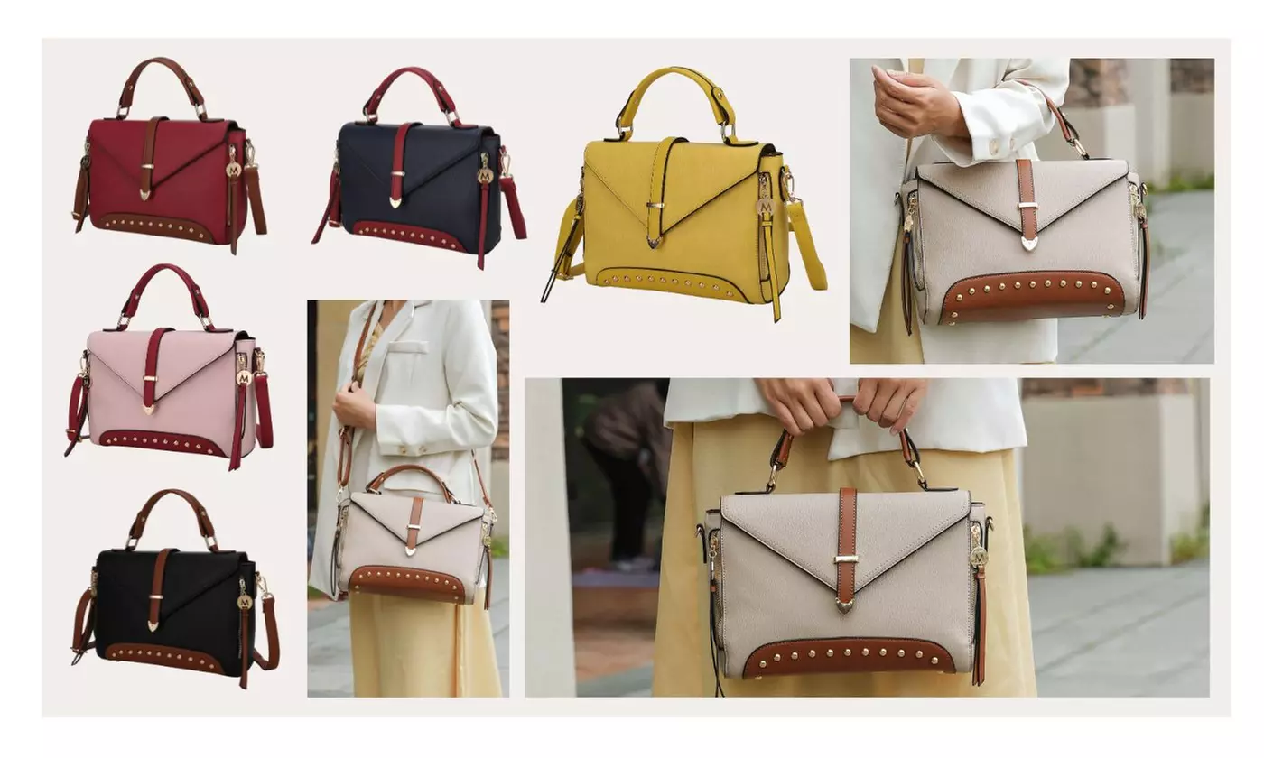 Mkf Collection Angela Vegan Color-Block Leather Women's Satchel Bag by Mia K - Primary Image