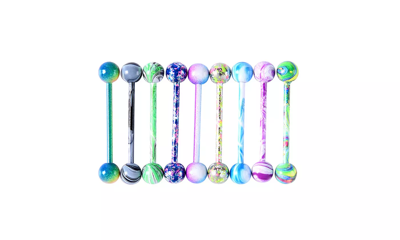 10Pcs Stainless Steel Tongue Rings Set Body Piercing Jewelry Retainer