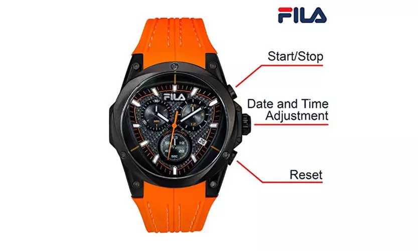 Fila Mens Watches Chronograph Mechanical Running Waterproof - Orange Watch - Second Medium