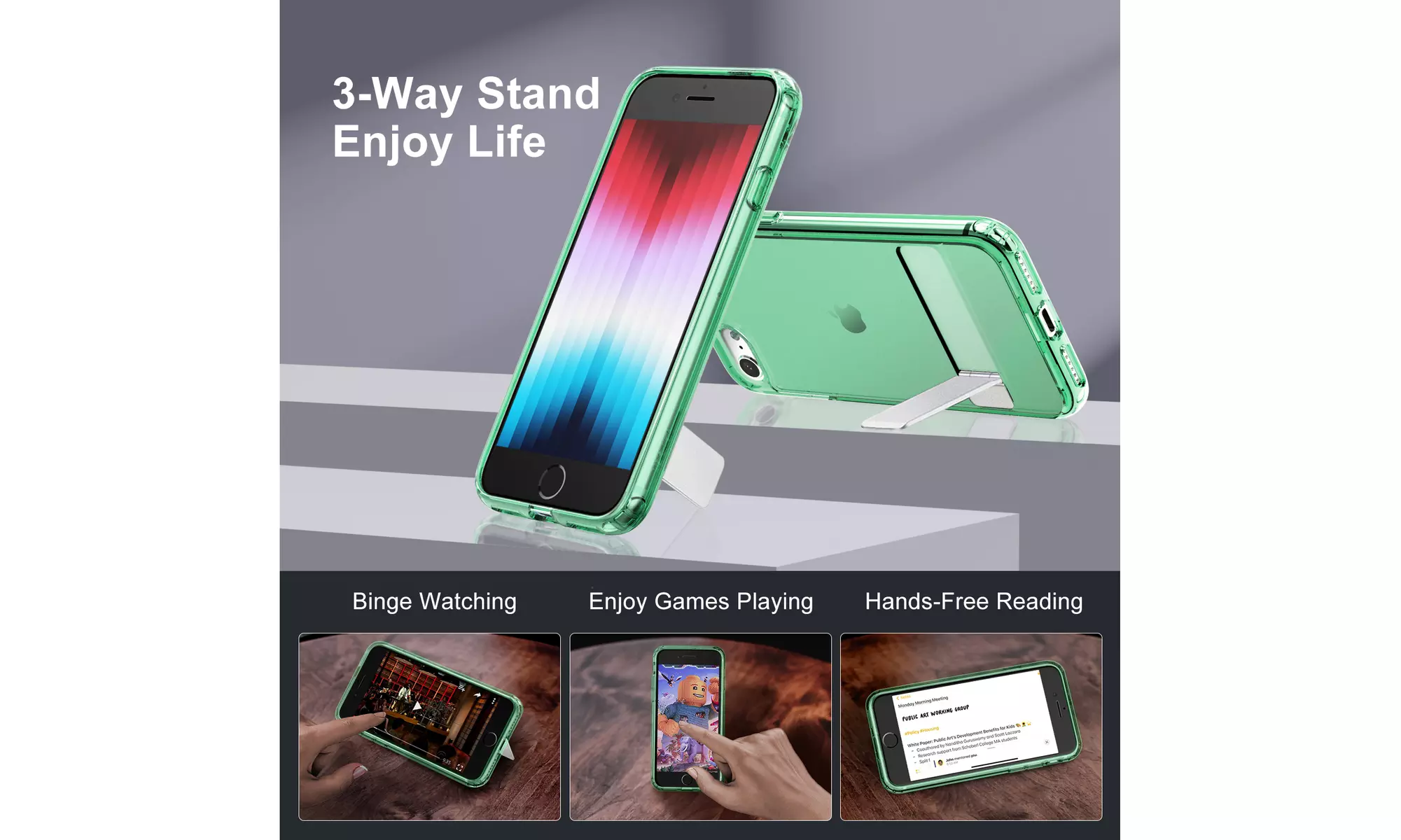 3-Way Metal Kickstand Case for Apple iPhone SE 3/2, iPhone 8/7, Bumper Cover
