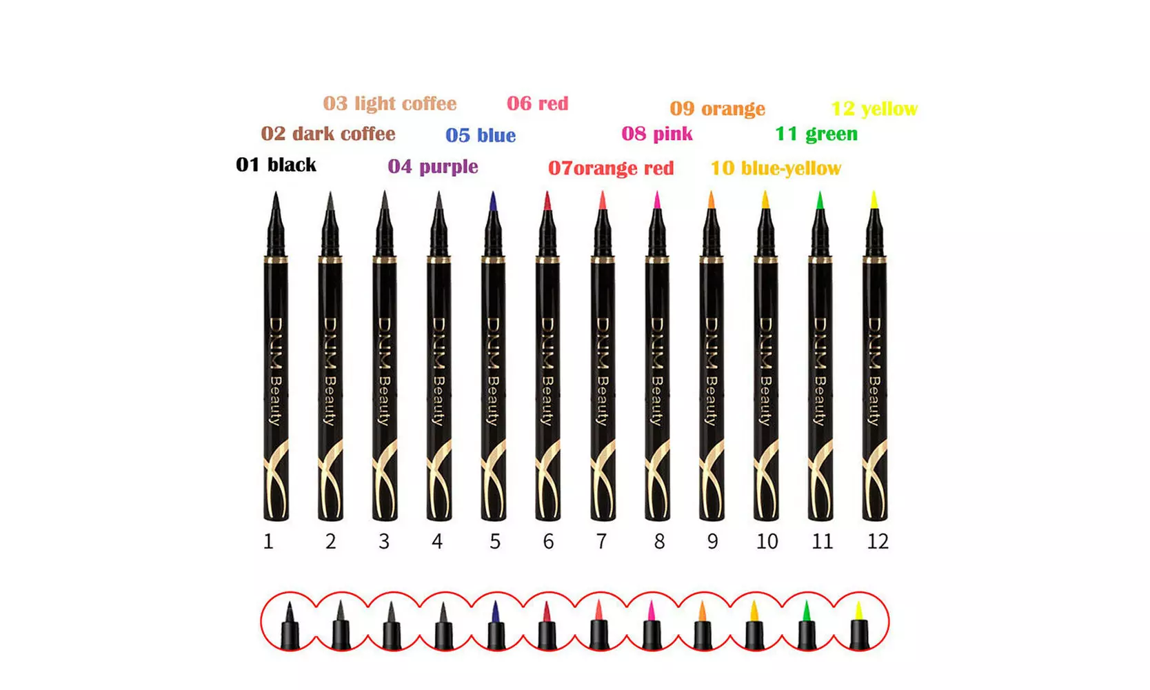 1-2 Pack Colorful Eyeliner Waterproof Long Lasting Liquid Eye Liner Pen Tool