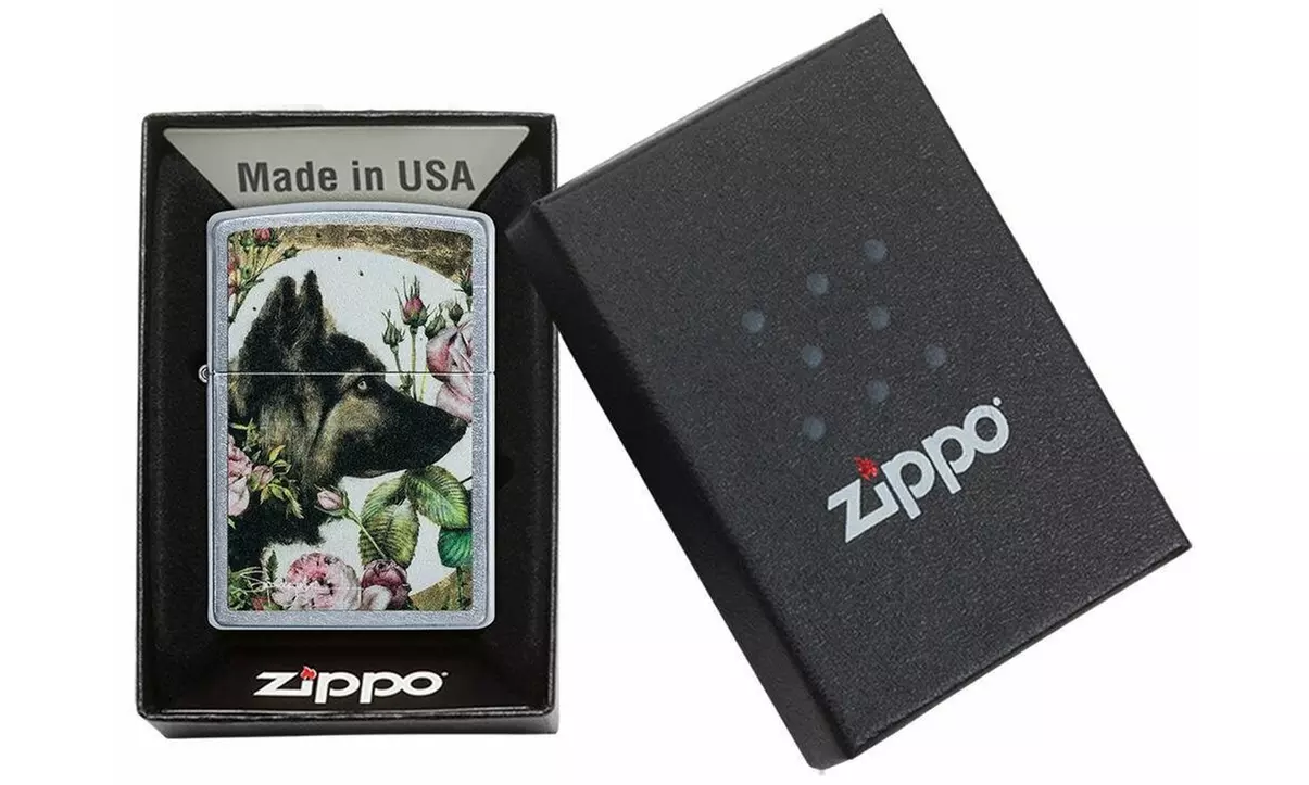 Zippo Spazuk German Shepherd Floral Street Chrome Windproof Lighter, USA #49089 - Primary Image