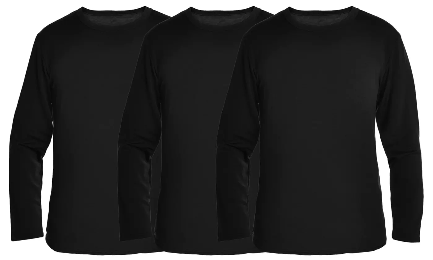 3-Pack Men's Fleece-Lined Long-Sleeve Thermal Tops (S-4XL)