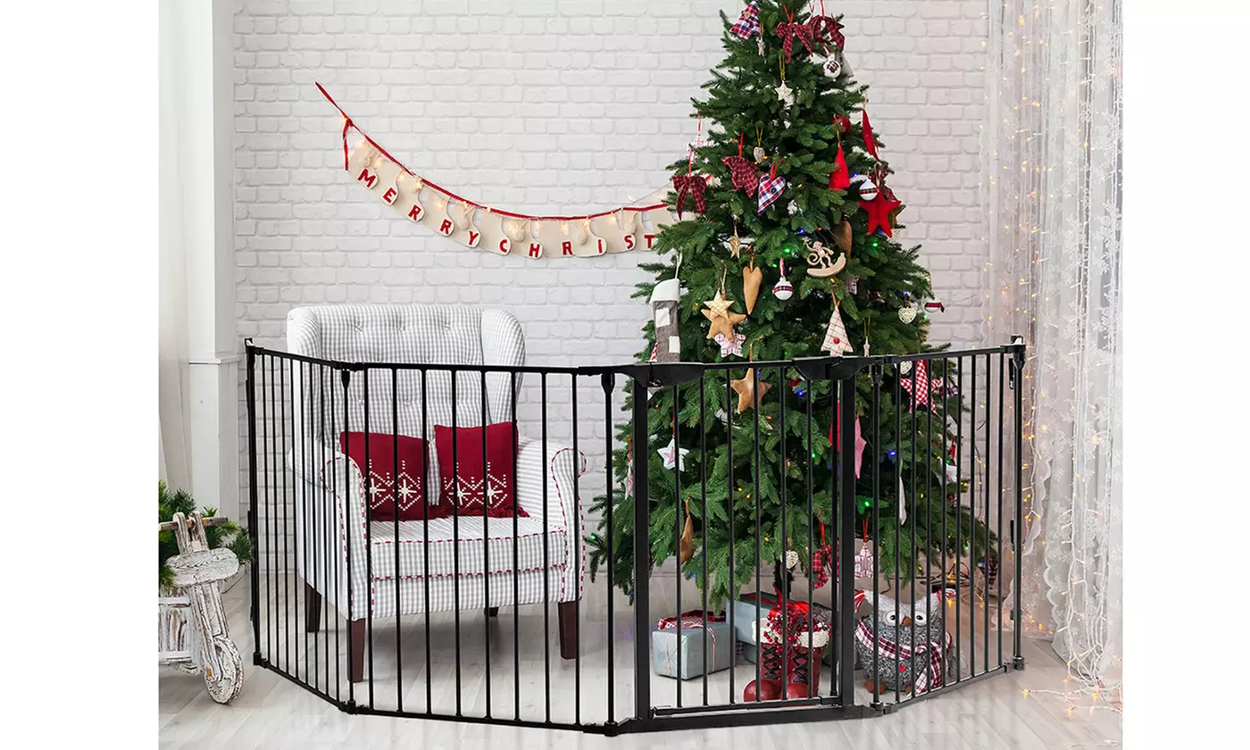 Multifunction 6 Panel Metal Gate Baby Pet Fence Safe Playpen Barrier Wall-mount