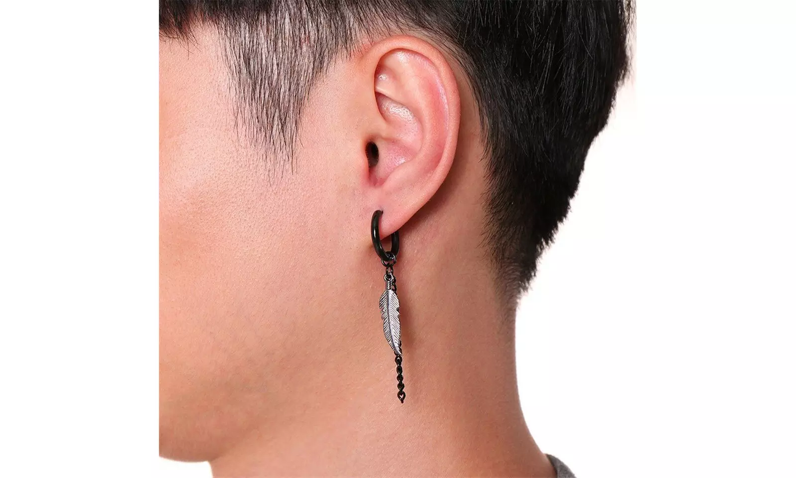 Long Chain Dangle Earrings for Men Stainless Steel Feather Cross Bar Earring - Primary Image