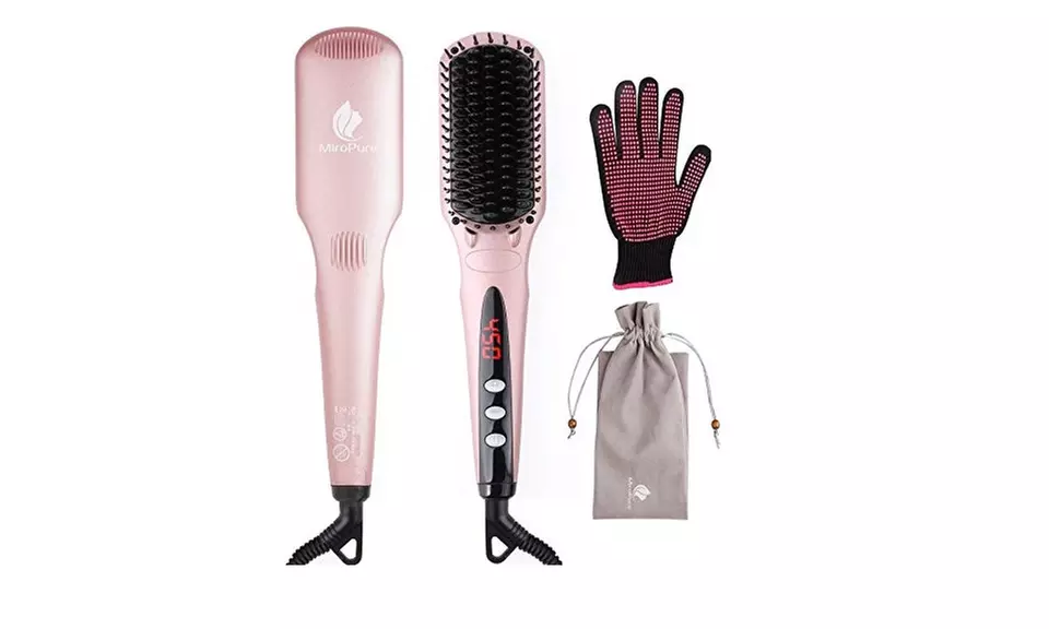 Enhanced Hair Straightener Brush by MiroPure, 2-in-1 Ionic Straightening Brush - Primary Image