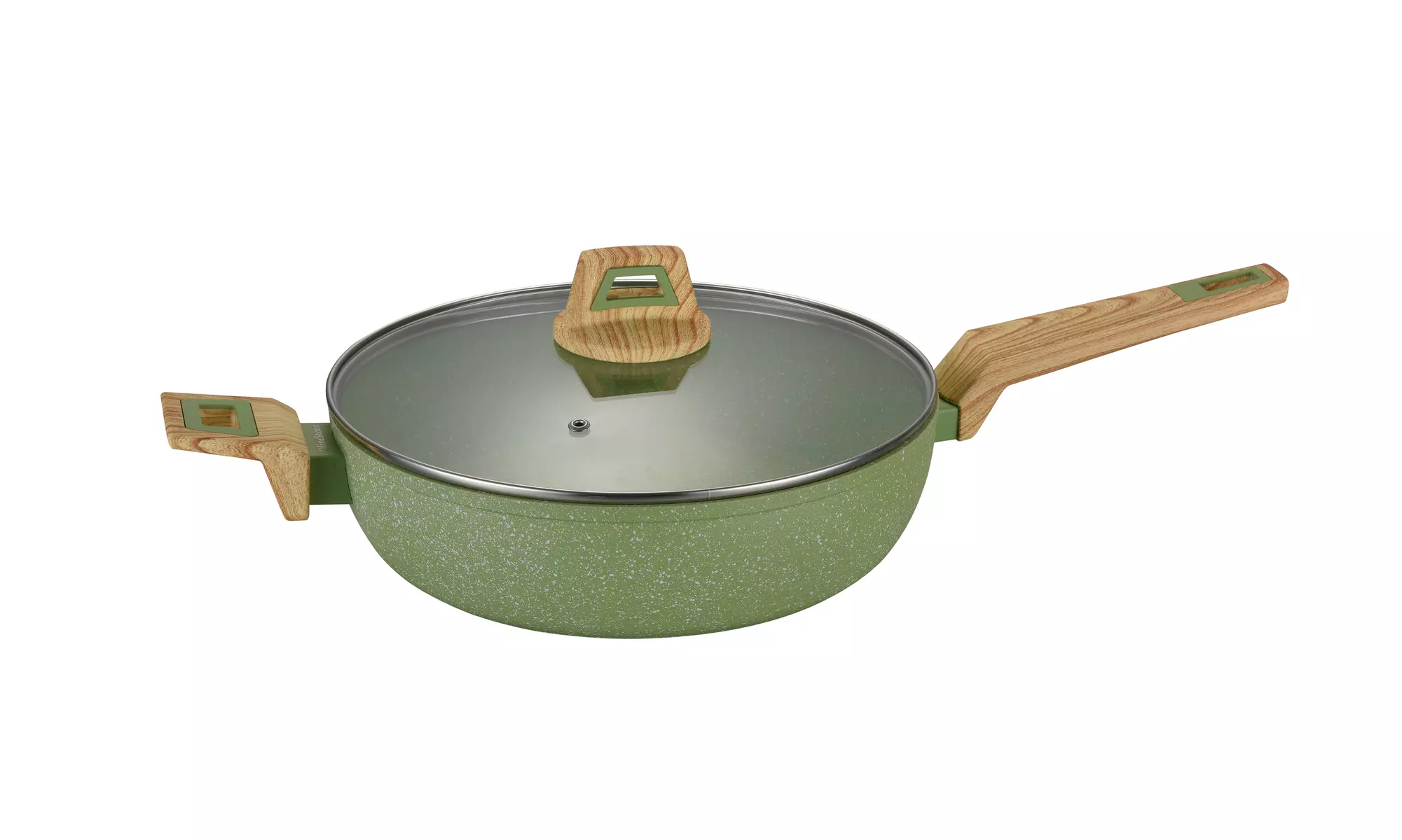 Induction Friendly Round Saute Pan with Glass Lid, Avocado Green - 11" - Primary Image
