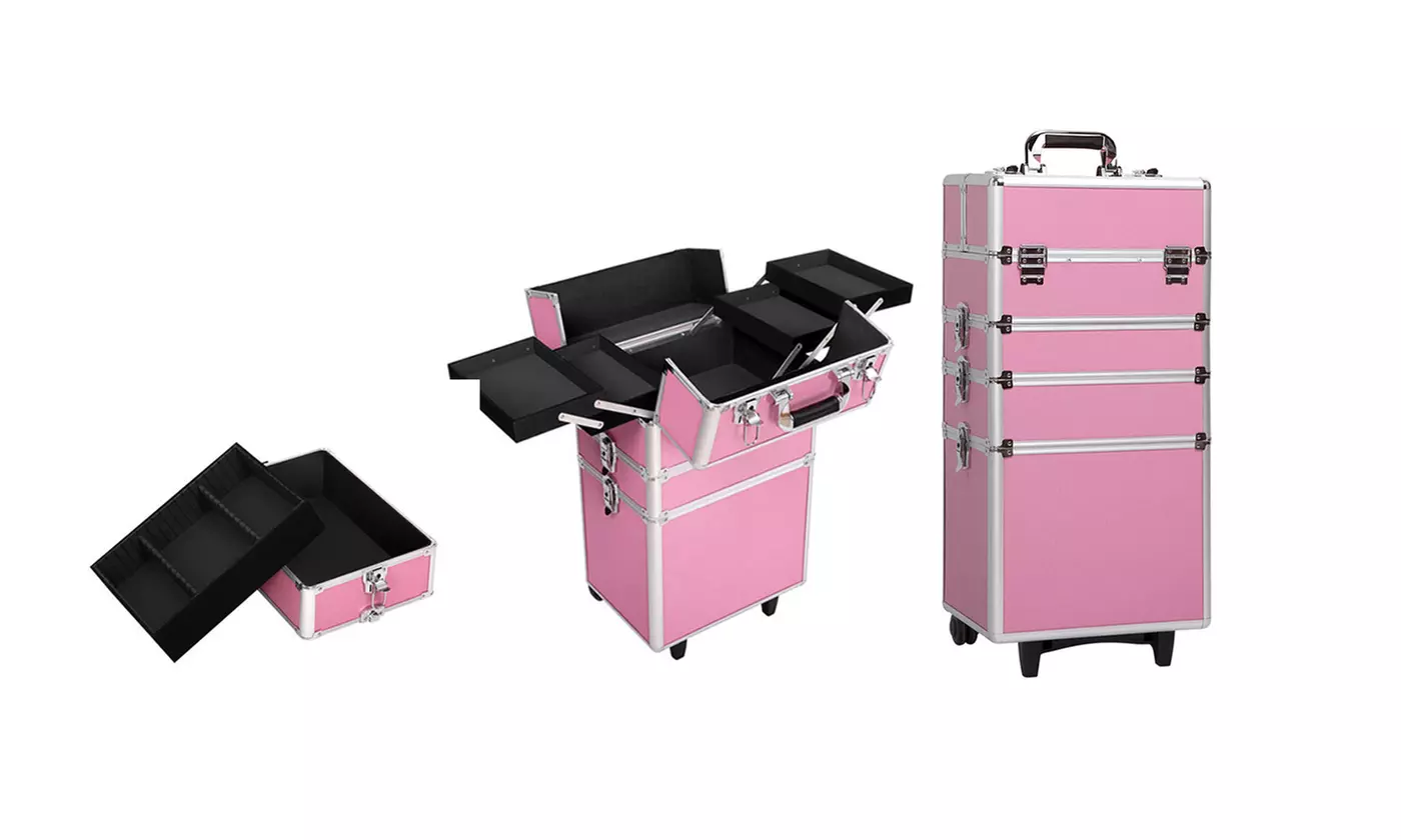 4-in-1 Draw-bar Style Interchangeable Aluminum Rolling Makeup Case