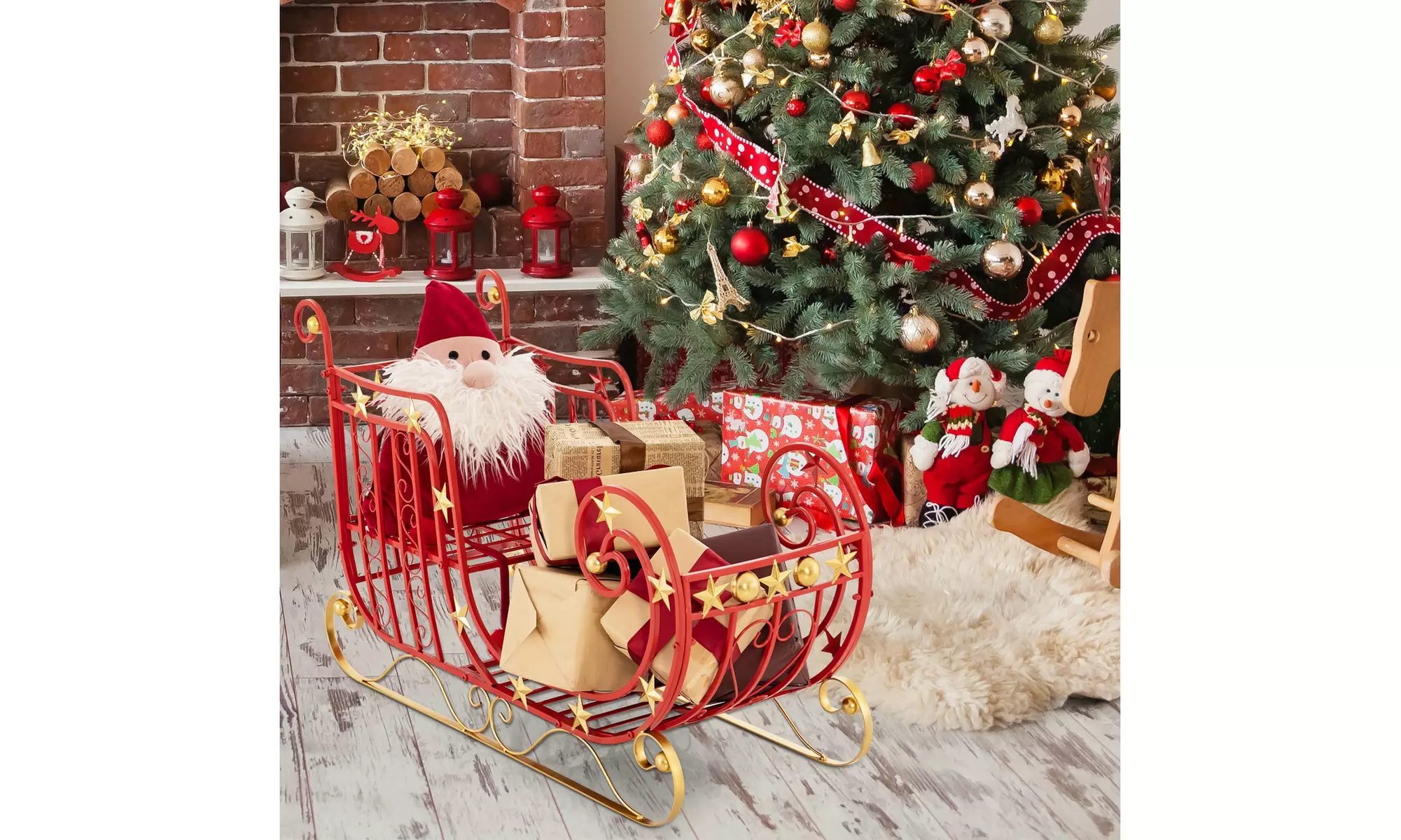 Costway Red Santa Sleigh w/ Large Cargo Area Gifts Metal Christmas Holiday Decor