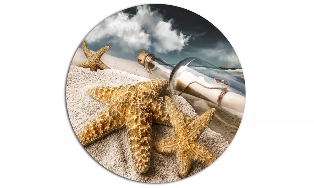 Message Bottle Buried in Sand' Disc Seascape Metal Circle Wall Art - Second Medium