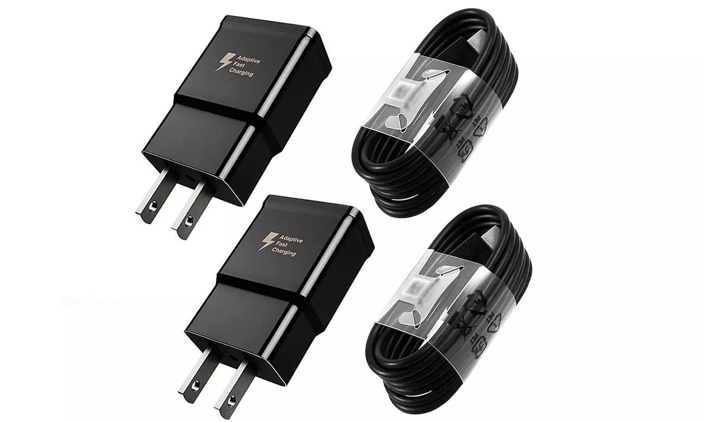 Fast Charger 2 Pack with 2 USB C Type C Cables S8 S9 Plus Note 8/9 - Primary Image
