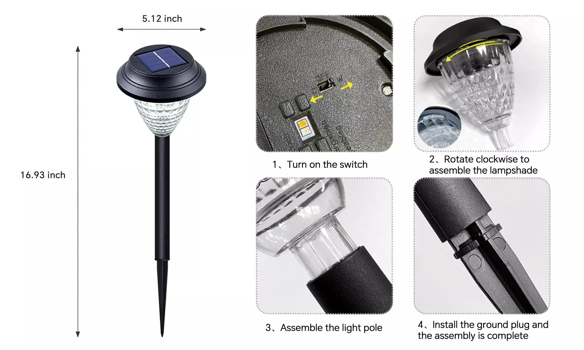 Outdoor Solar Pathway Lights with LED Waterproof Glass Shade for Decor 6 Pcs