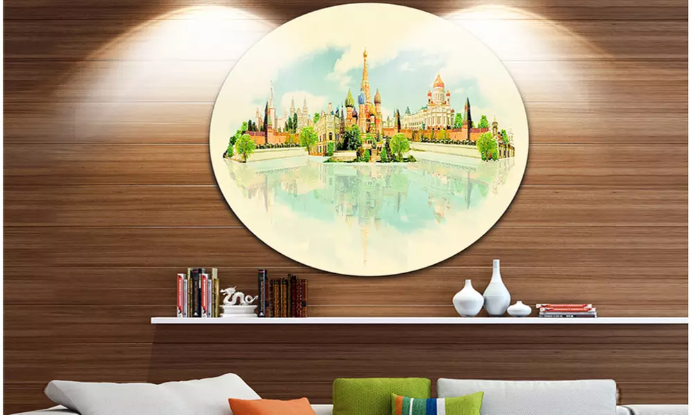 Moscow Panoramic View' Disc Cityscape Watercolor Circle Metal Wall Art - Primary Image