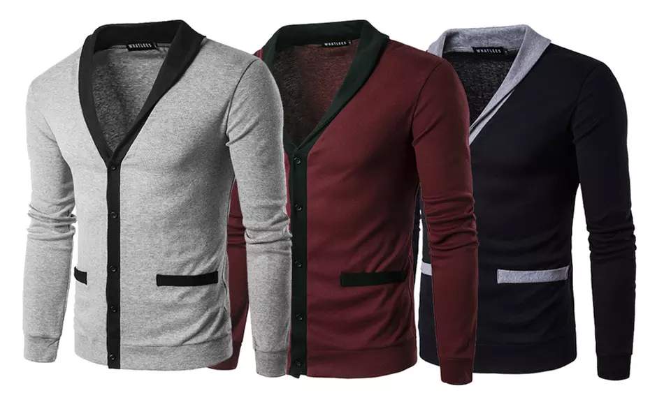 Men Long Sleeve V-Neck Top Coats Casual Cardigan Sweater Outerwear Cardigans - Primary Image