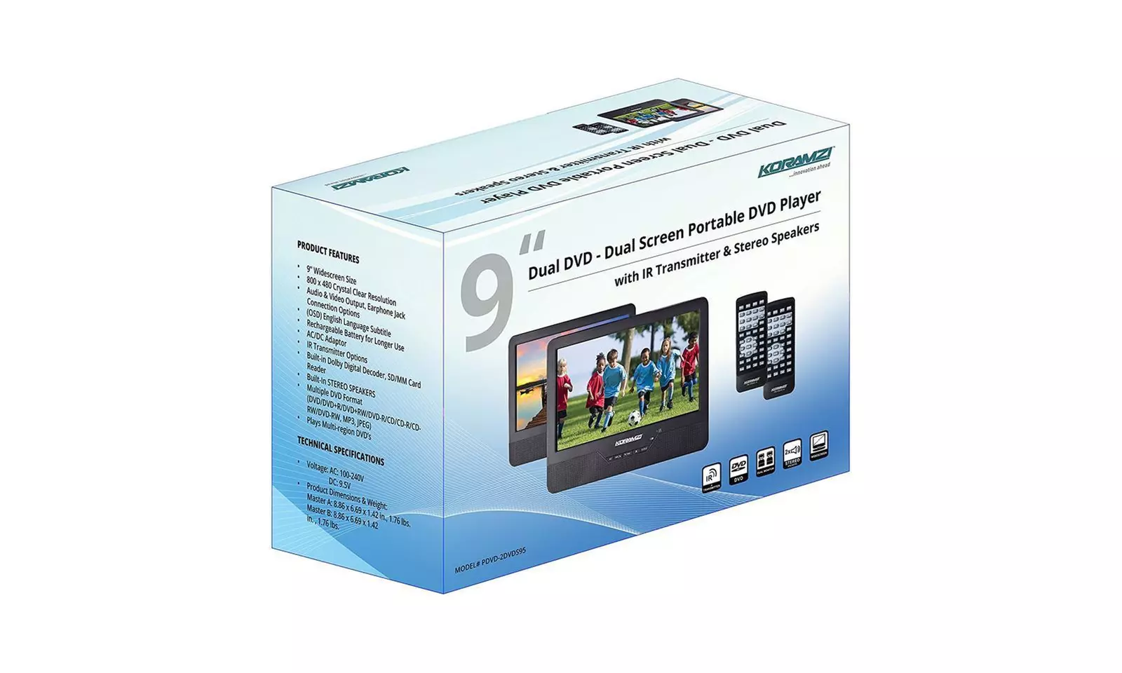 Koramzi PDVD-2DVDS95 Portable 9" Dual Screen w/ Rechargeable Battery (Black)-New - Second Medium