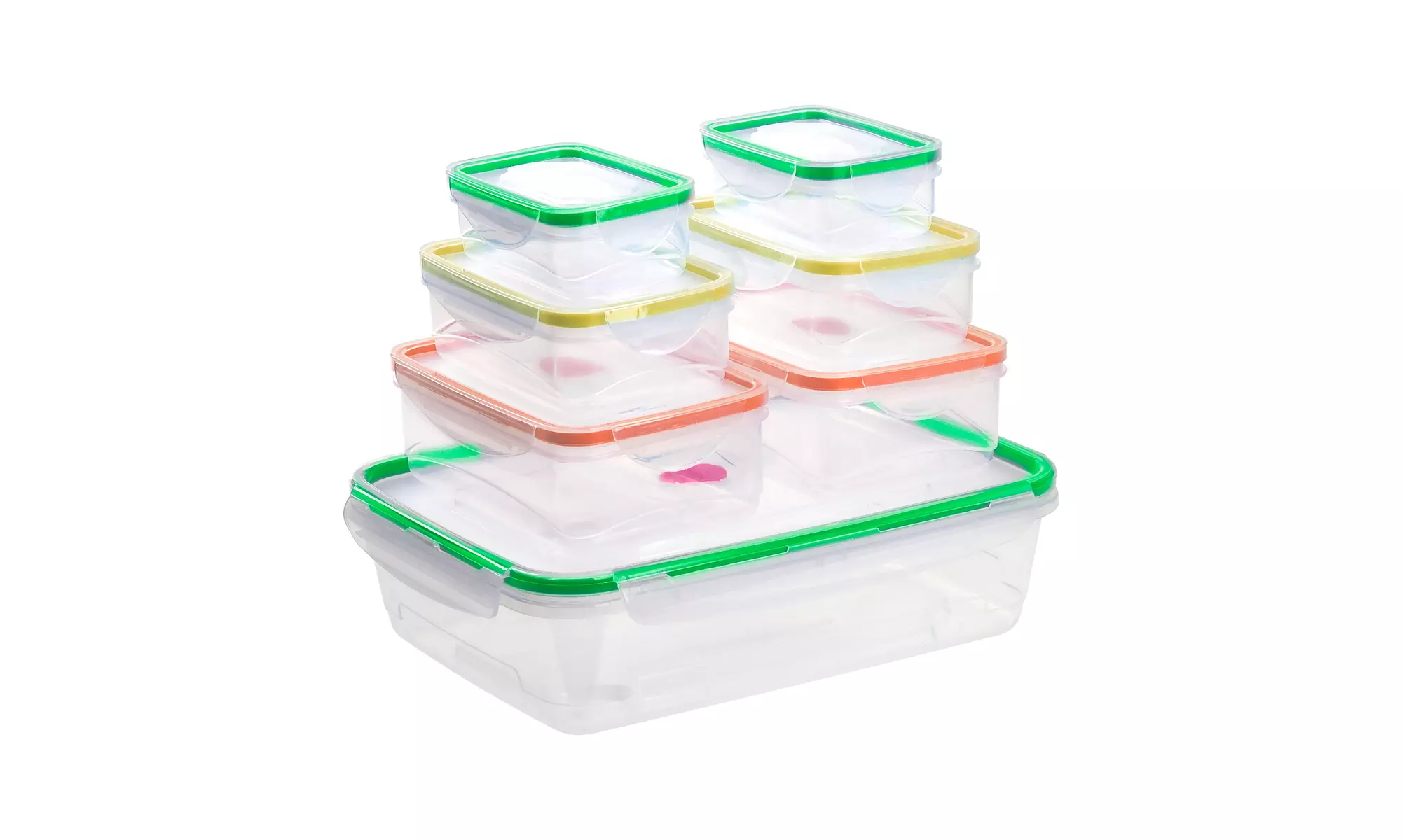 Lock-and Seal Plastic Food Storage Containers w/ Clear Multi Color Lids (14 PC) - Primary Image