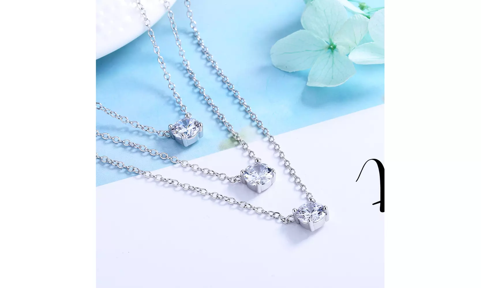 18K White Gold Layered Solitaire Pendant Necklaces with crystals from Swarovski - Primary Image