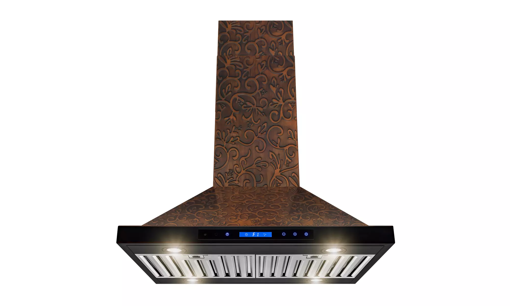 AKDY 30 in. Island Mount Embossed Copper Kitchen Range Hood Vine Design - Primary Image