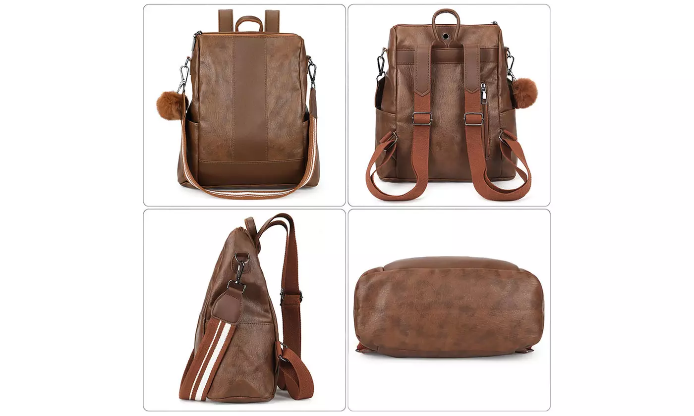 Women PU Leather Backpack Book Bag School Travel Handbag Rucksack Zipper Bag