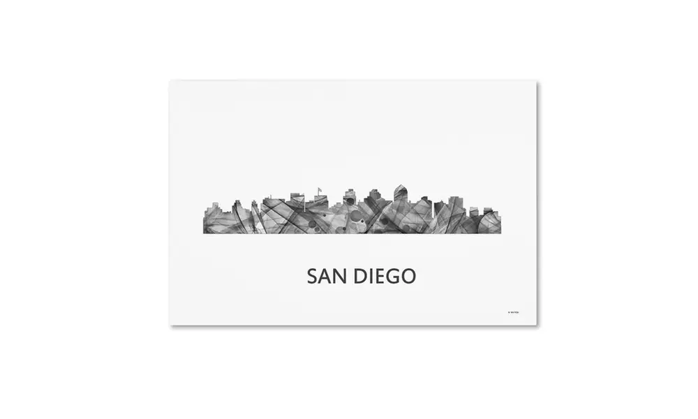 Marlene Watson 'San Diego California Skyline WB-BW' Canvas Art - Primary Image