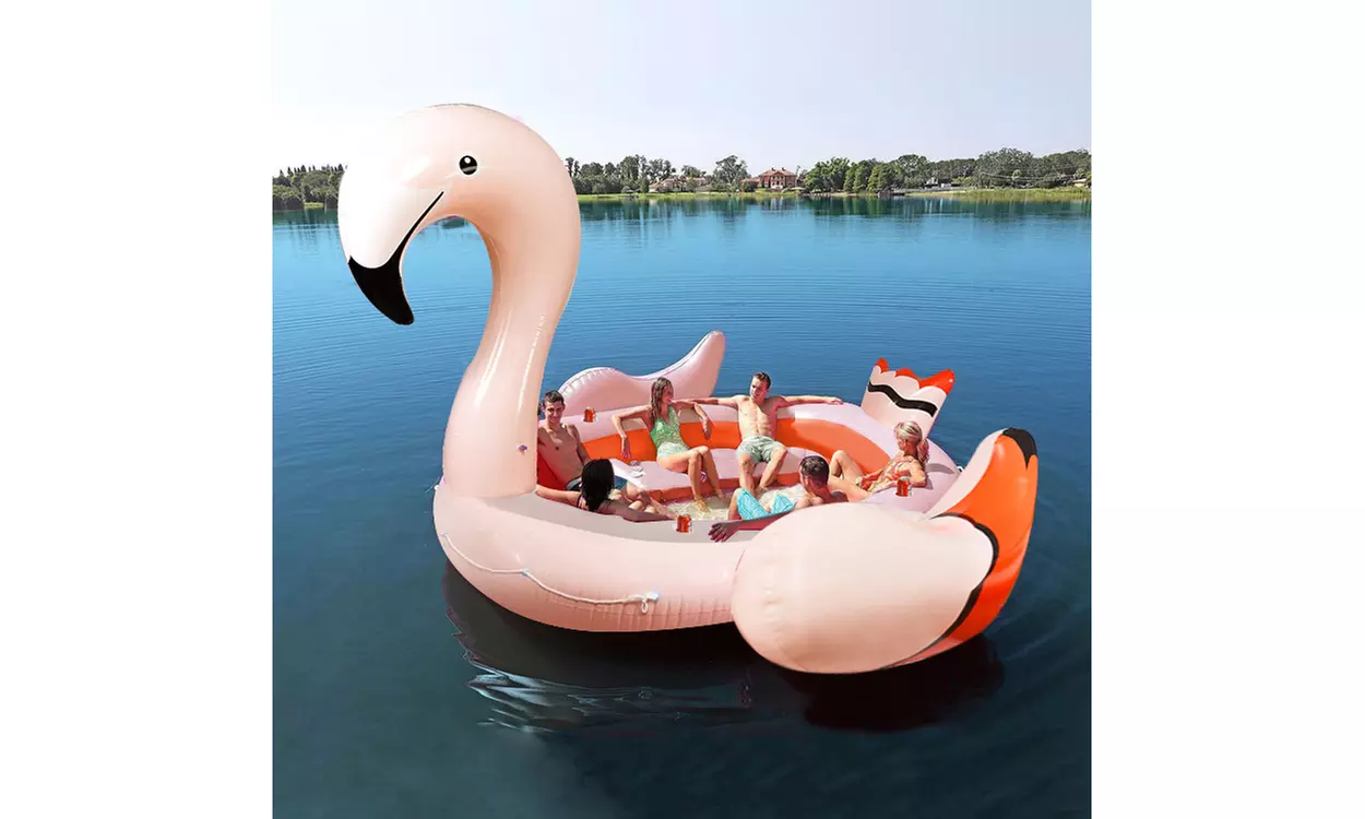 6-Person Inflatable Bird Island Party Flamingo Floating Island w/Electric Pump