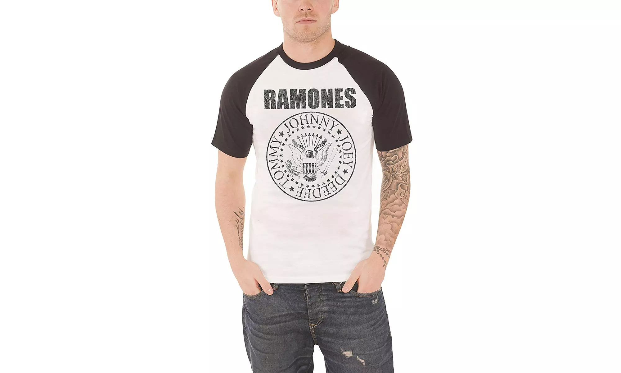 Ramones T Shirt Vintage Presidential Seal Logo Official Mens White Raglan - Primary Image