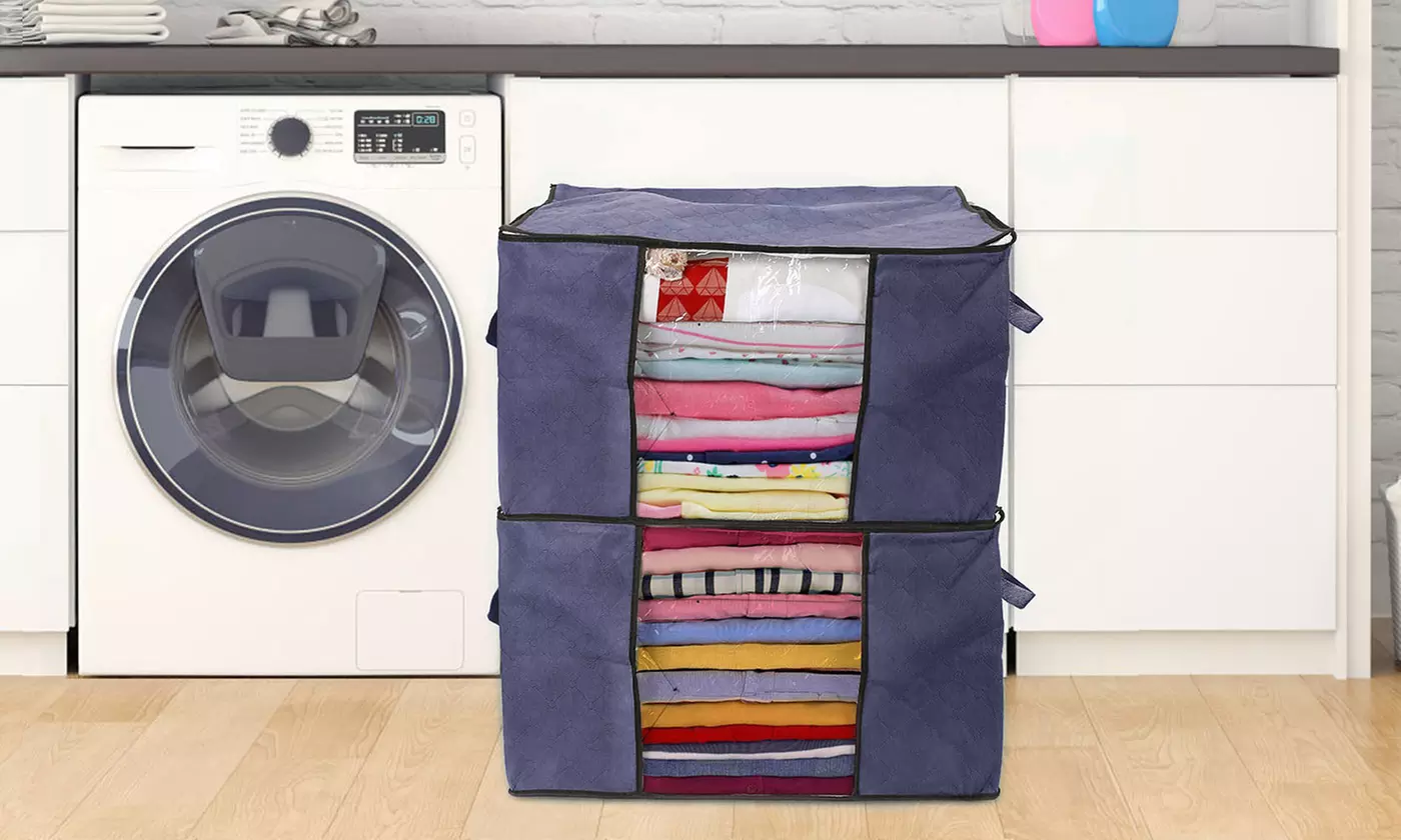 NewHome 90L Foldable Clothes Storage Bags with Window Closet Organizer (2-Pack)