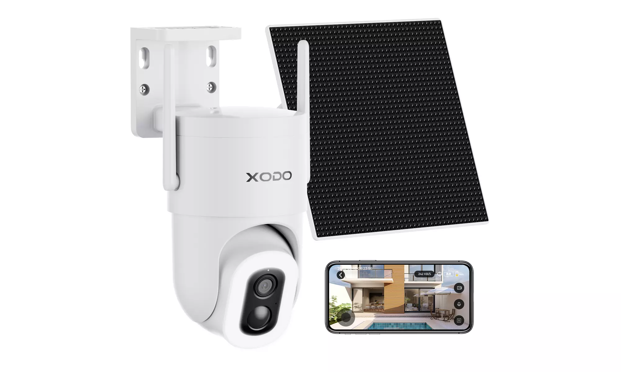 XODO E15 Solar Outdoor Wireless Home Security Camera, 2K 3MP Night Vision Camera - Primary Image