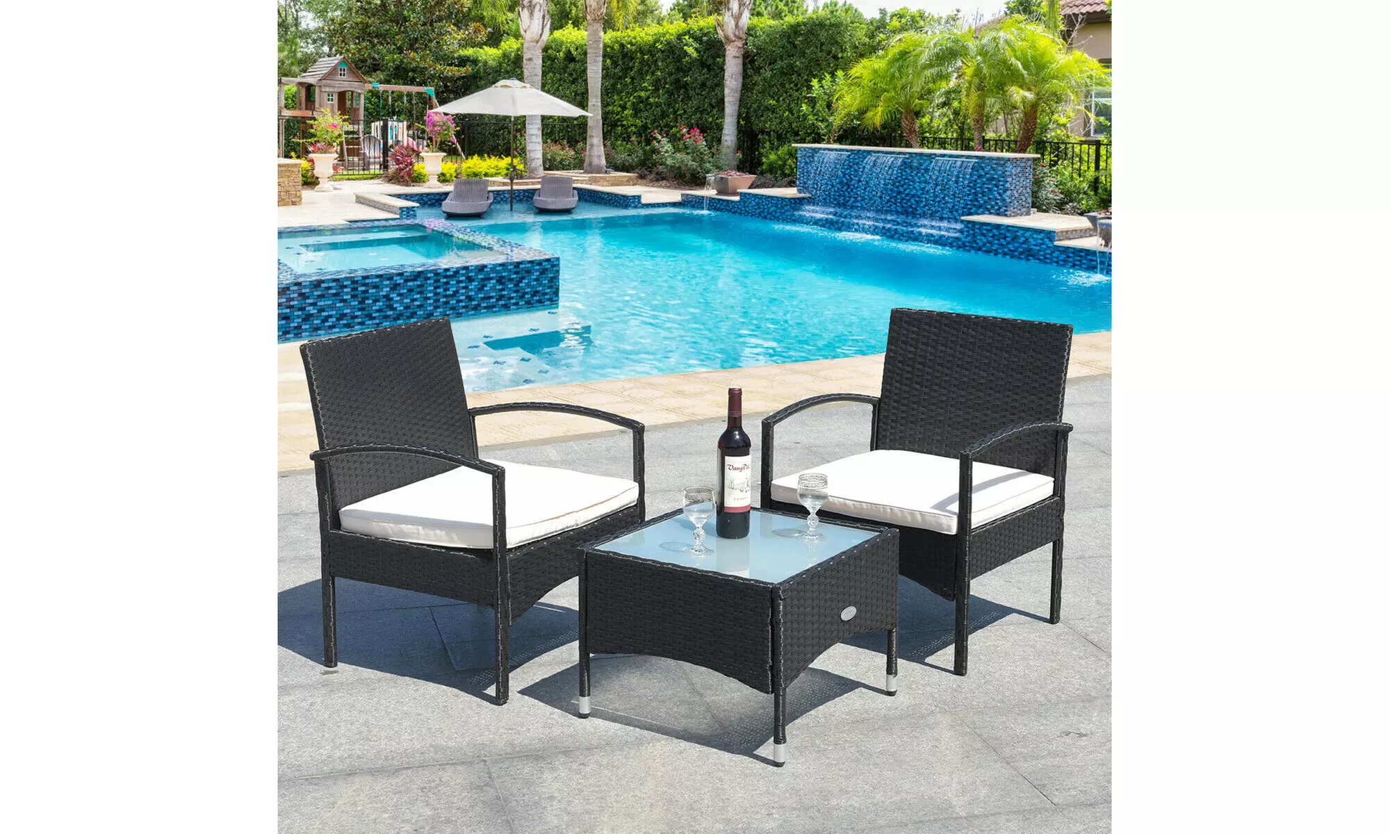 Costway 3 PCS Patio Wicker Rattan Furniture Set Coffee Table & 2 Rattan Chair  - Primary Image