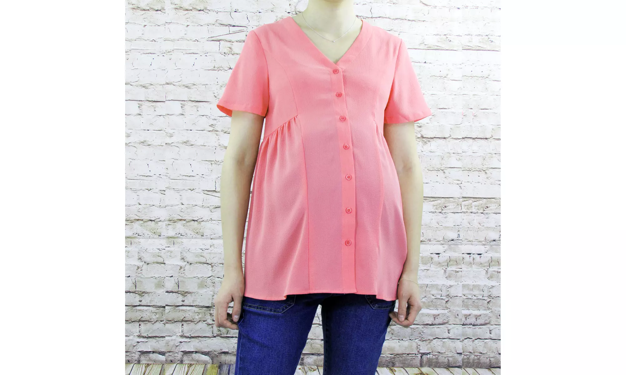 Short Sleeve Button Front Maternity Top - Primary Image
