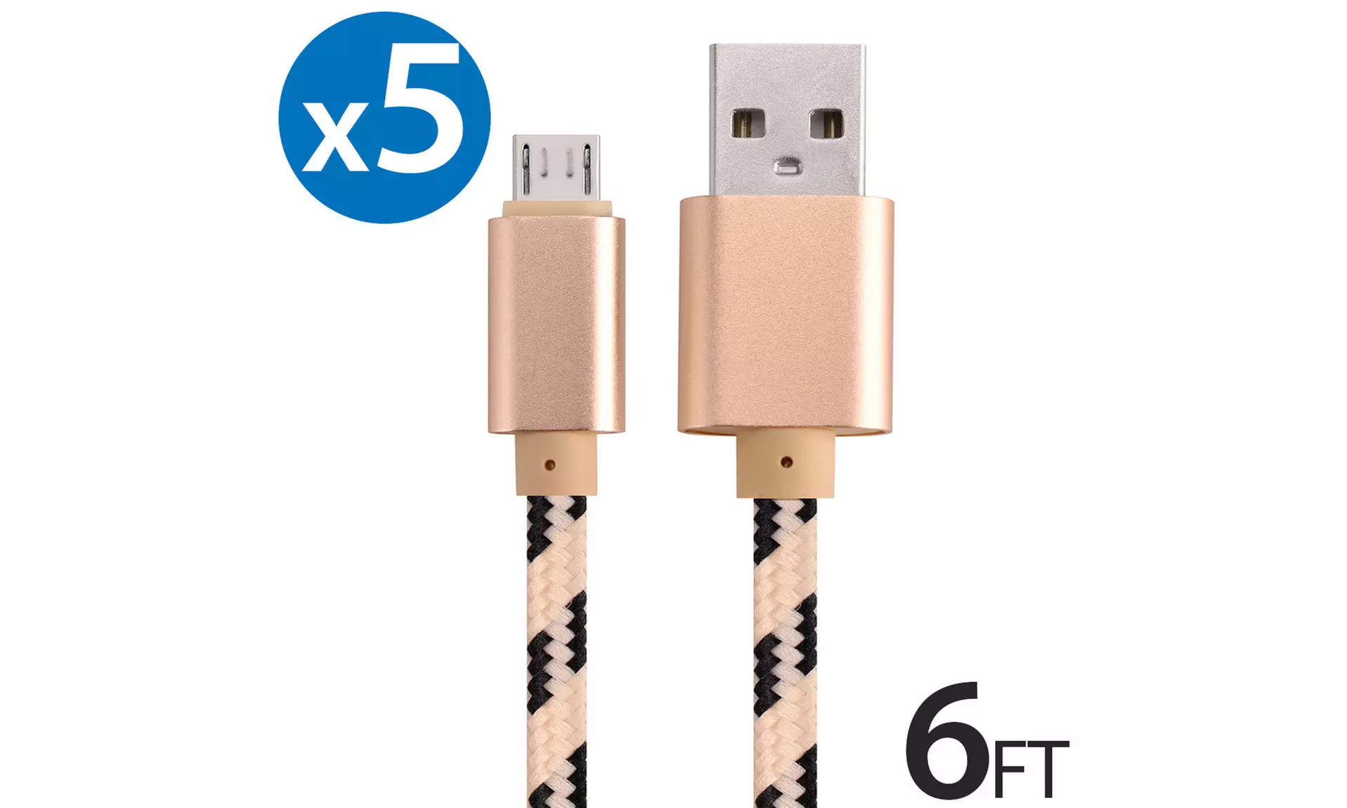 5x Micro USB Fast Charger Data Sync Cable Nylon Braided Cord for Samsung Android - Primary Image