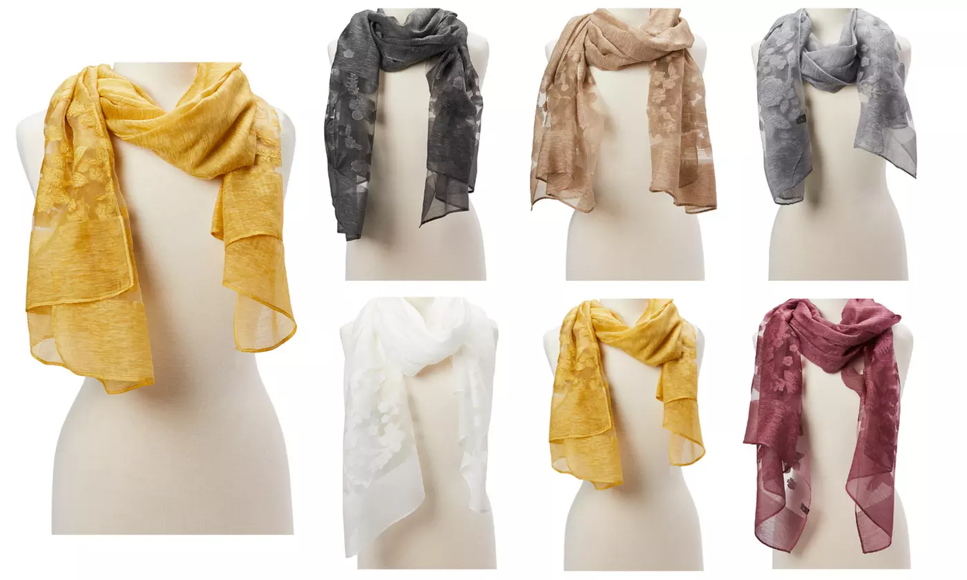 Women Floral Sheer Scarf Beautiful Summer Shawl Wraps Scarves Girls Stole Hijab - Primary Image
