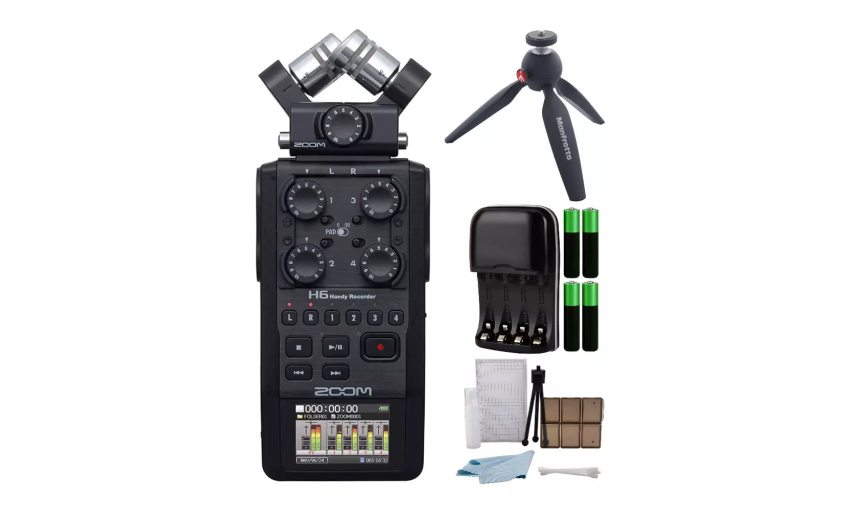 Zoom H6 Portable Digital Audio Recorder with Pixi Tripod and Accessory Bundle - Primary Image
